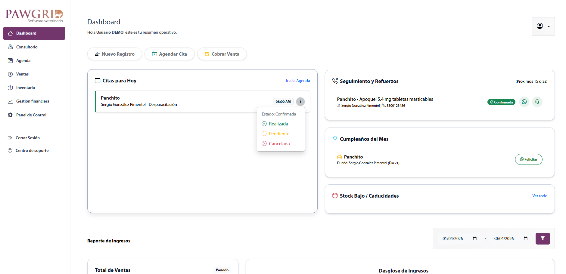 Dashboard Administrativo